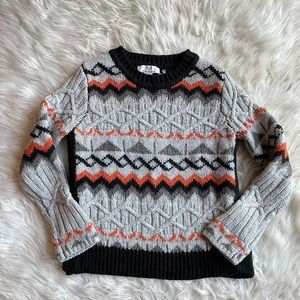 MAGASCHONI Cable Knit Sweater Fair Isle Gray Orange Cozy Cabin